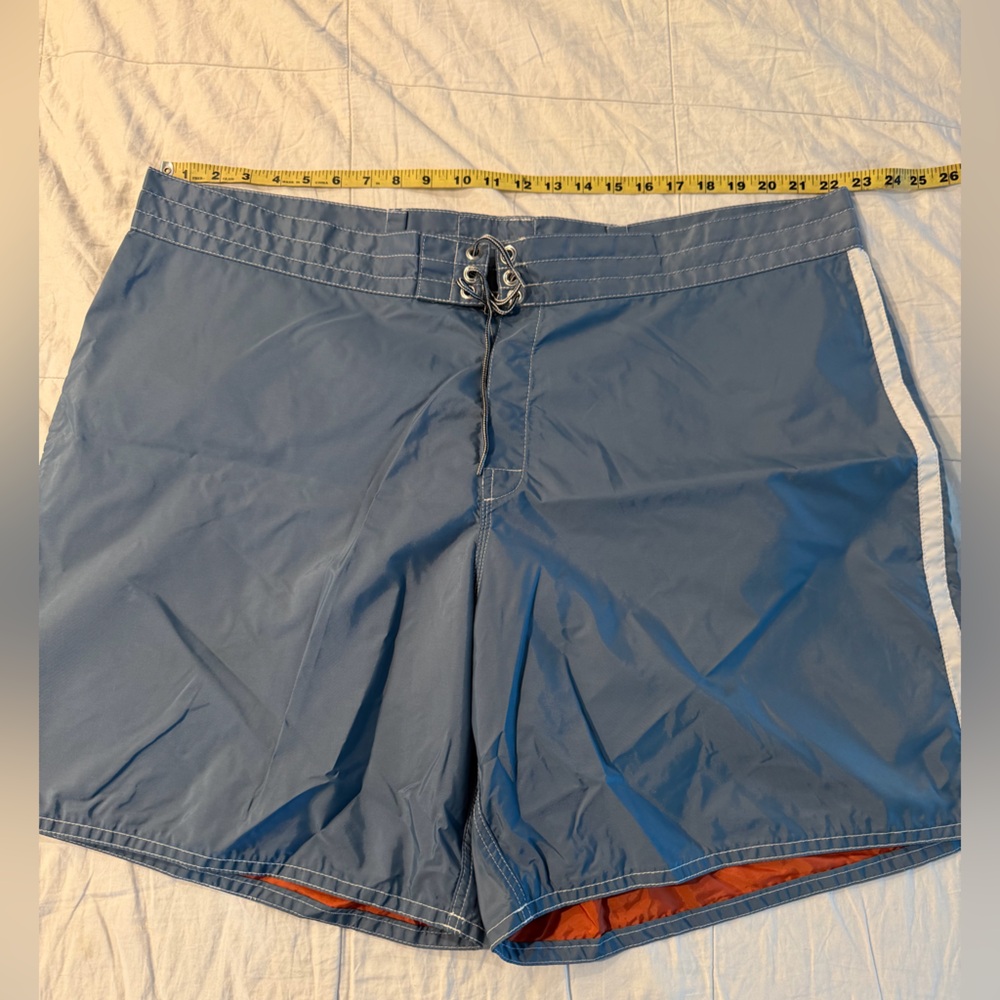 Birdwell Blue Swim Board Shorts with Orange Lining